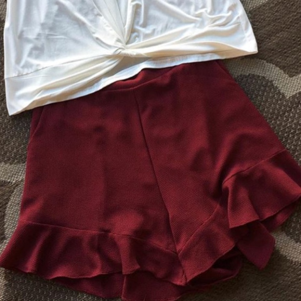 Burgundy ruffle shorts